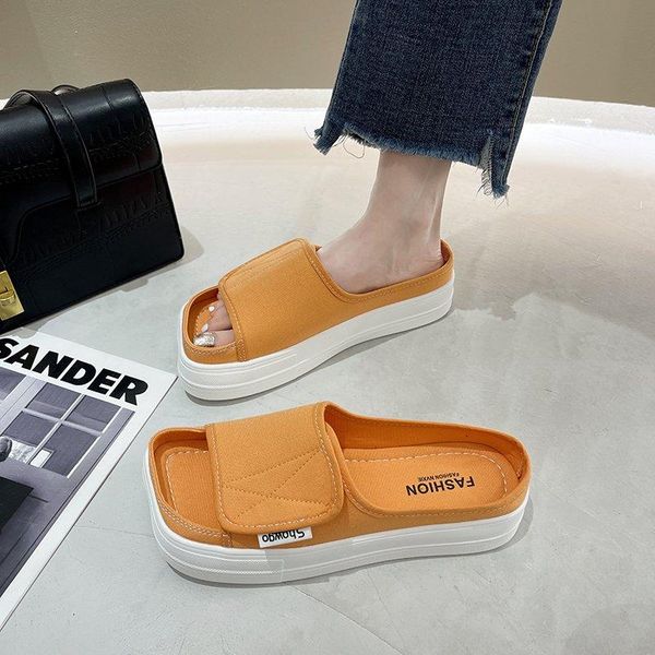 

open toe platform slippers women sandals summer leisure thick sole slides candy colors beach mujer, Black