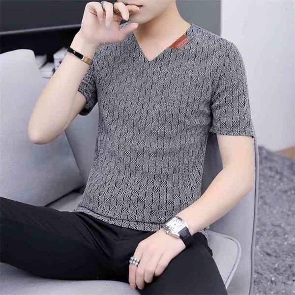 

men's t-shirts summer hollowed out thin large v-neck short sleeve t-shirt youth korean slim bottomed shirt mtg6, White;black