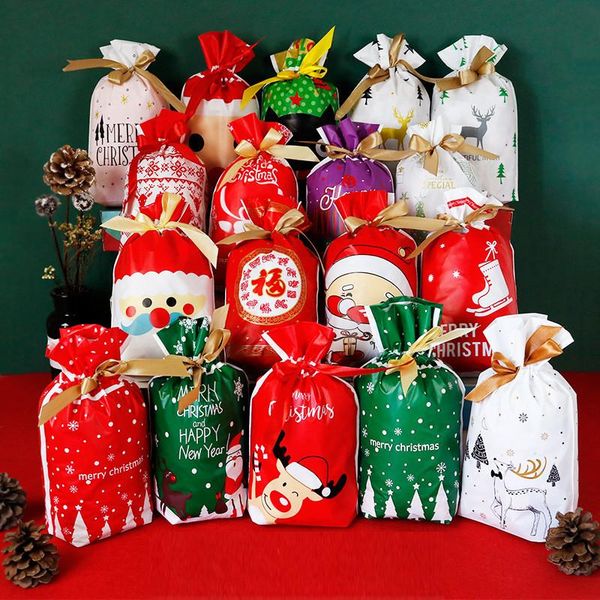 

christmas decorations 50 pcs/lot gift bags santa claus elk candy bag xmas year party decoration drawable packing favors cookie