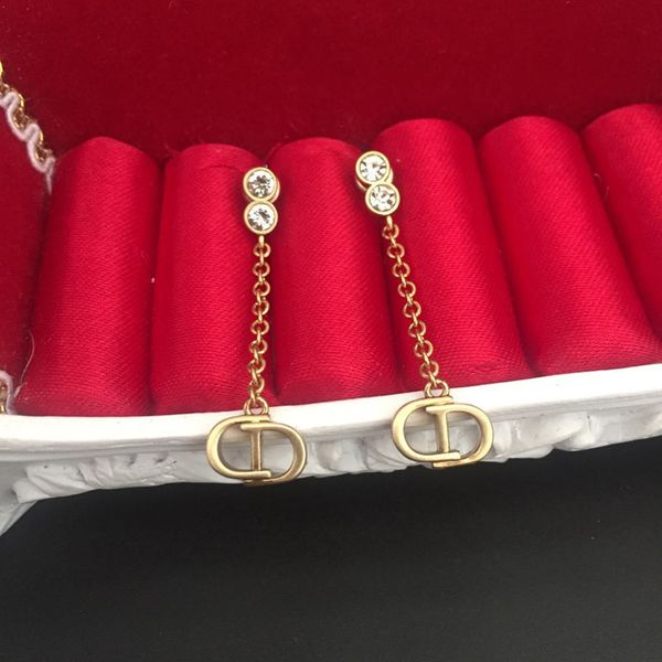 

special offer 70% off 2021 new 925 silver needle family letter brass diamond long tassel style fashion earrings, Golden;silver
