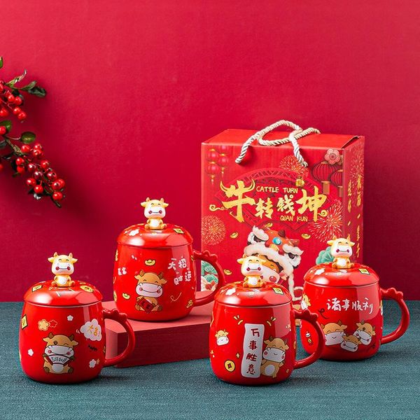 

mugs cute cow ceramic mug with lid spoon gift box creative small personality household milk water cup coffee