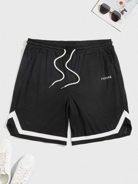 

men letter graphic contrast binding track shorts s1hw#, Black