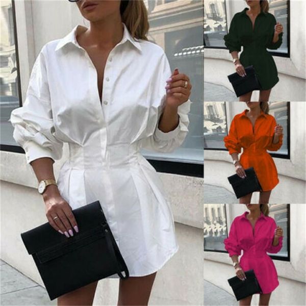 

women's dresses 2021 autumn long sleeve waist pleated mid length shirt and skirt, Black;gray