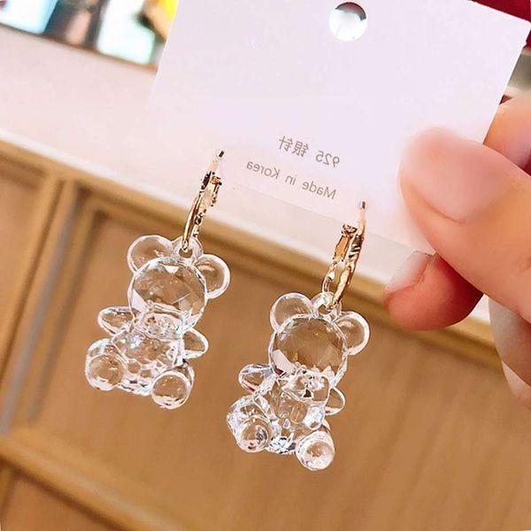 

earrings colorful bear original s925 tremella stud cute acrylic stereo bear earrings from south korea, Golden