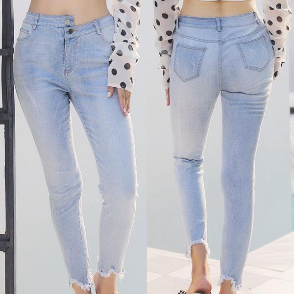 

fashion women lady denim skinny pants high waist stretch jeans slim pencil casual women's, Blue