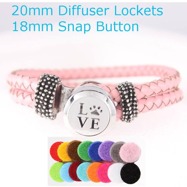 

charm bracelets 6pcs stainless steel love snap button perfume locket 20mm essential oil diffuser leather bracelet wholesale, Golden;silver