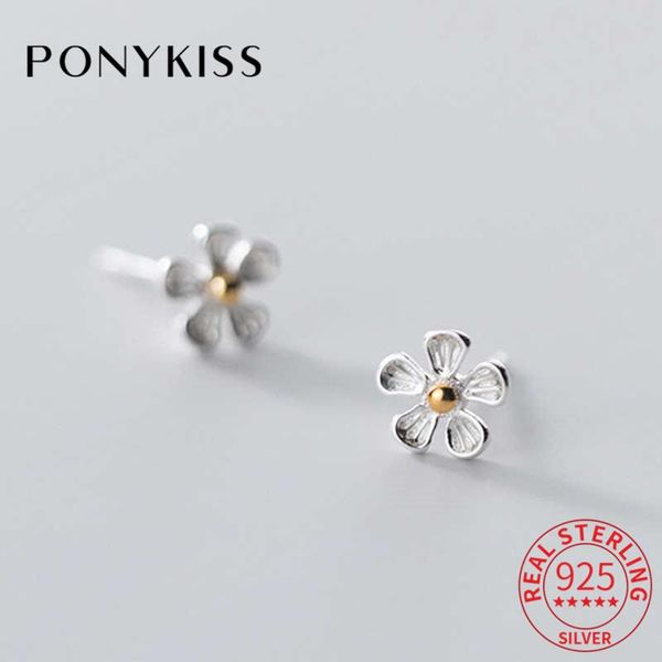 

office s925 sterling silver minimlist cute flower stud earrings for women fine jewelry party wholesale gift accessory, Golden;silver