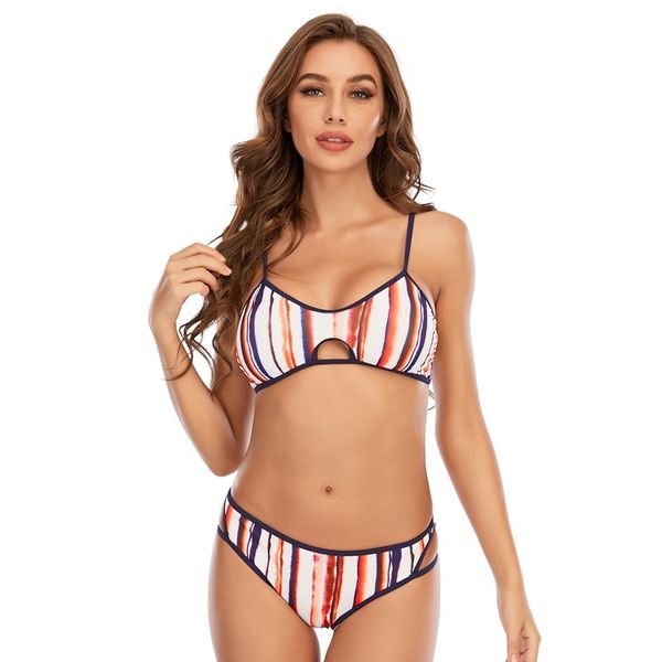 

new 2021 women split swimsuit strap hollow out beach tankini, White;black