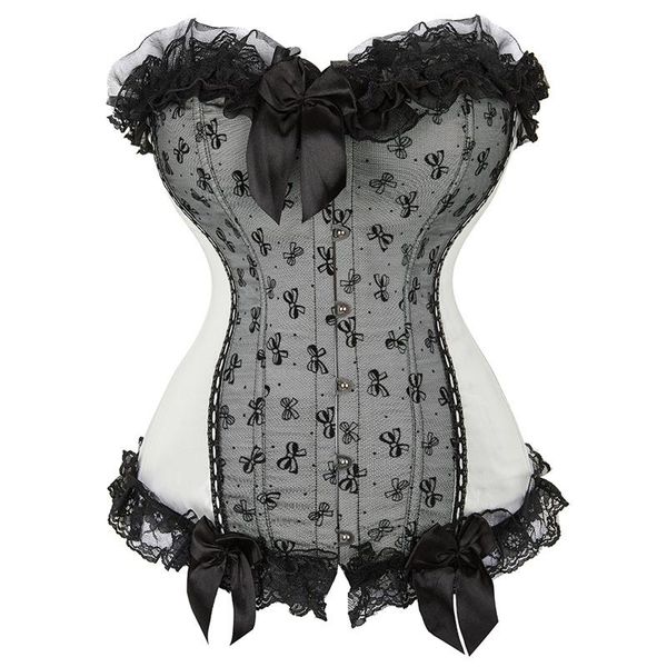 

bustiers & corsets corset overbust for women gothic victorian satin floral lace up bustier plus size, Black;white