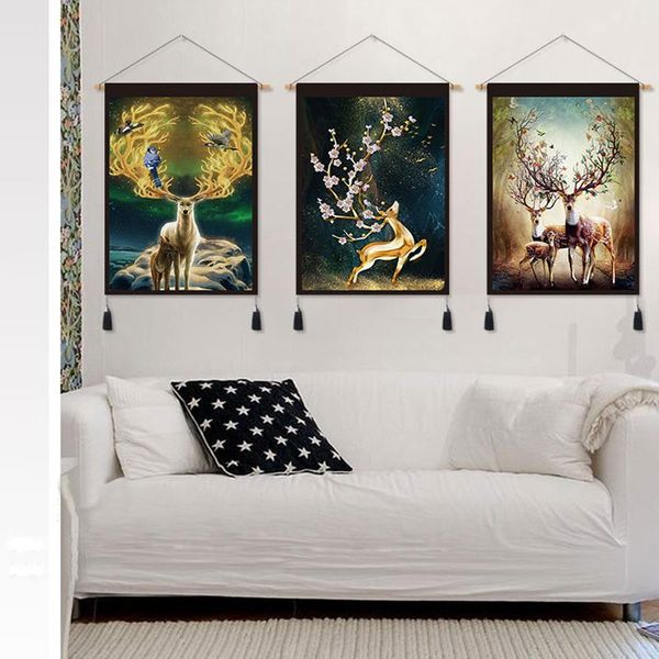 

tapestries nordic deer tapestry wall hanging velvet vivid scroll painting bedroom art pictures home decorative macrame
