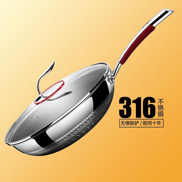 

pans 316 stainless steel frying pan induction cooker gas is suitable for special non stick wok household kitchen cookware