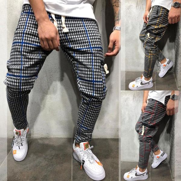 

fashion men plain casual regular fit high waist pencil pants gentlemen ankle length trousers straight leg joggers men's, Black