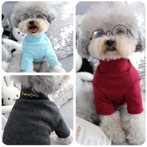

dog apparel sweater spring and autumn base coat kitten clothes pure cotton single color high collar pet supplies