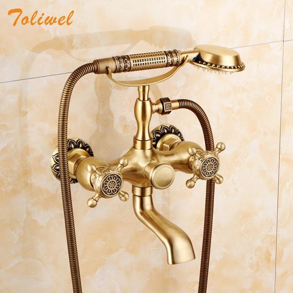 

luxury brass polished bathroom clawfoot bath tub faucet bathtub handheld shower mixer tap with hose head holder sets