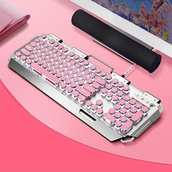 

typewriter keycaps retro round keys wired usb led mechanical gaming keyboard set with multi-function buttons ergonomic mouse combos