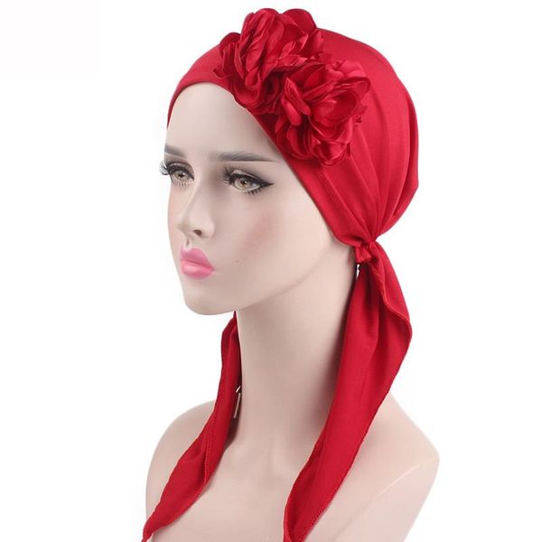 

vintage 3d flower pre-tied head cover snood headscarf hat chemo cancer headwrap turban headband hair accessories for women