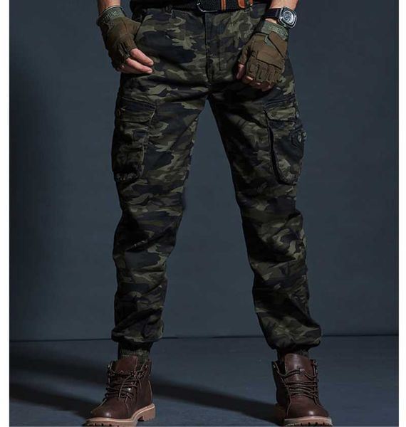 

men's pants casual military tactical jogging camouflage overalls multi-pocket fashion black