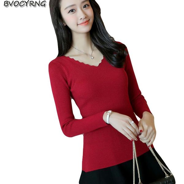 

women's sweaters sweater women v-neck stretch knit pullover shirt spring autumn long-sleeved short slim solid color female, White;black