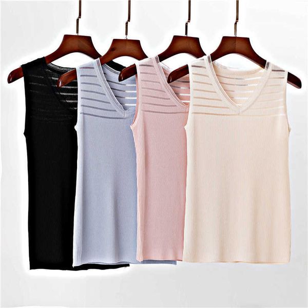 

women's summer t-shirt fashion for women sleeveless cool knit t shirt 210709, White