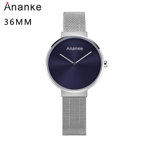 

wristwatches ananke fashion simple watch women stainless steel strap quartz waterproof clock lovers female version, Slivery;brown
