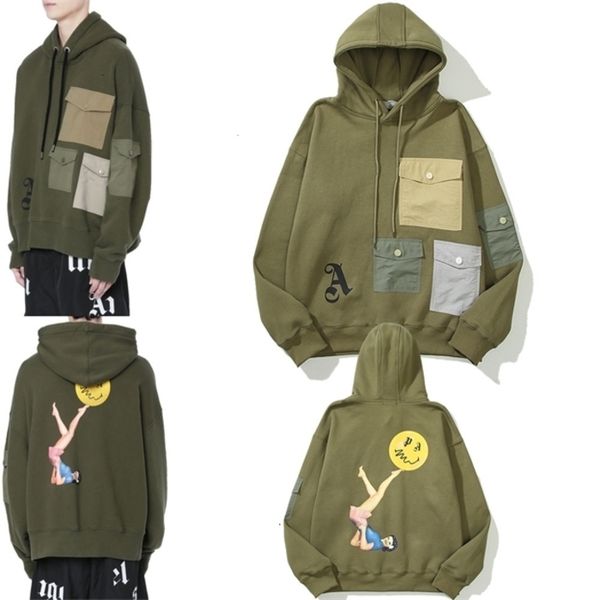 

fashionable men's hooded pa printed multi-pocket designer hoodie men's women's palm streetwear pullover sweatshirt loose ange, Black