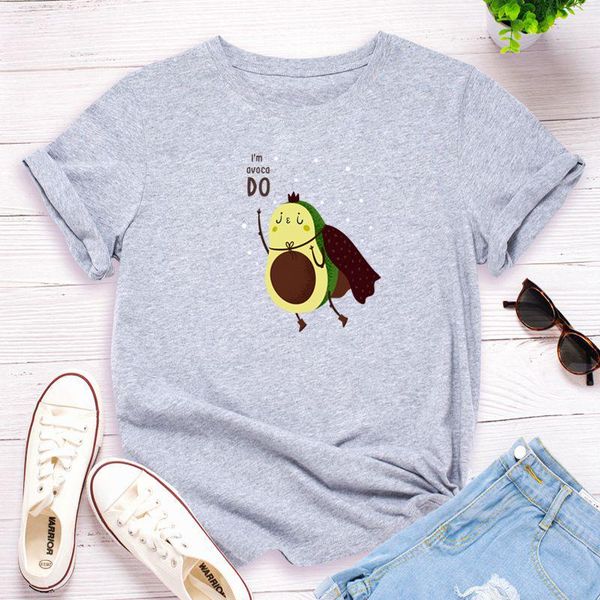 

european and american lovely avocado women's t-shirt round neck loose thin short sleeve, White