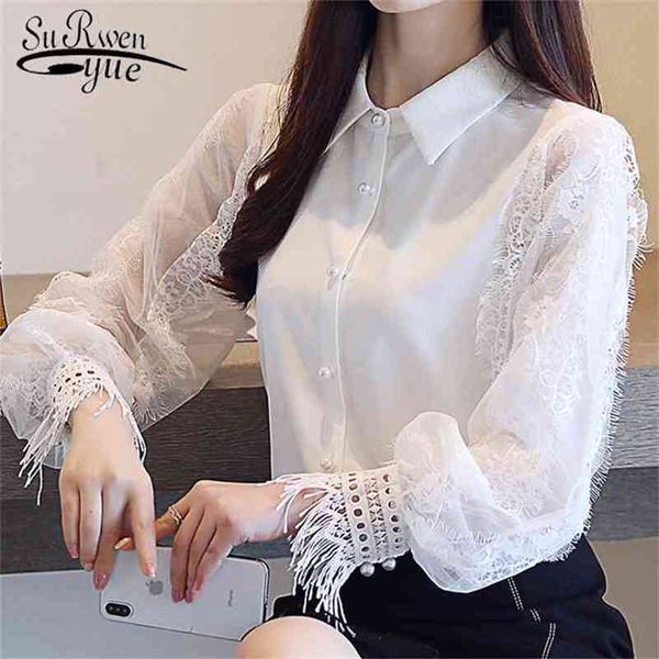 

spring fashion women and blouses long sleeve shirt chiffon white ol female blusas 1145 210421
