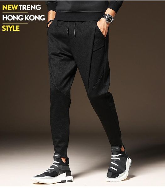 

men's pants 2021 men pants thick lining casual cotton pants for men elastic waist with pockets black color j0527-1699-e