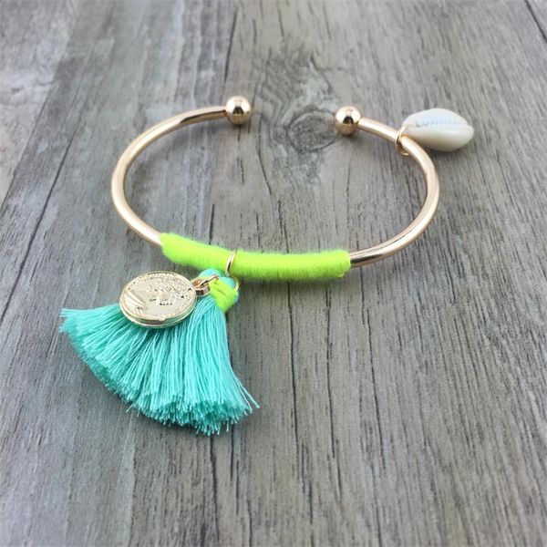 

8 colors bohemia tassel charm bracelets for women fashion gold color silver cuff bangles & bracelets wrap jewelry, Golden;silver