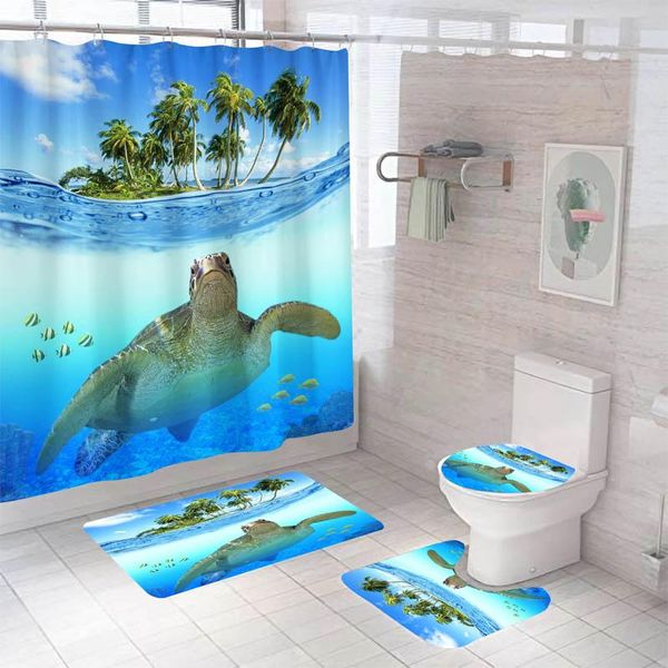 

shower curtains bathroom decor waterproof curtain set toilet seat cover non-slip bath mat rug carpet polyester fabric washable