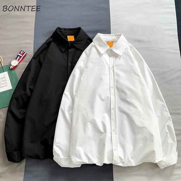 

men shirt long sleeve autumn trendy students loose solid all match plus size mens shirts casual harajuku streetwear classic soft men's, White;black