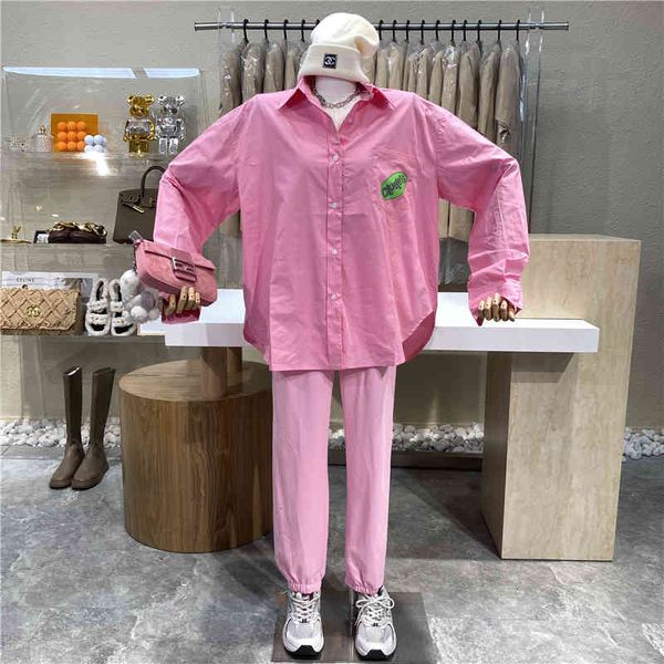 

pant niche design pocket print medium shirt + pants high waist suit, White