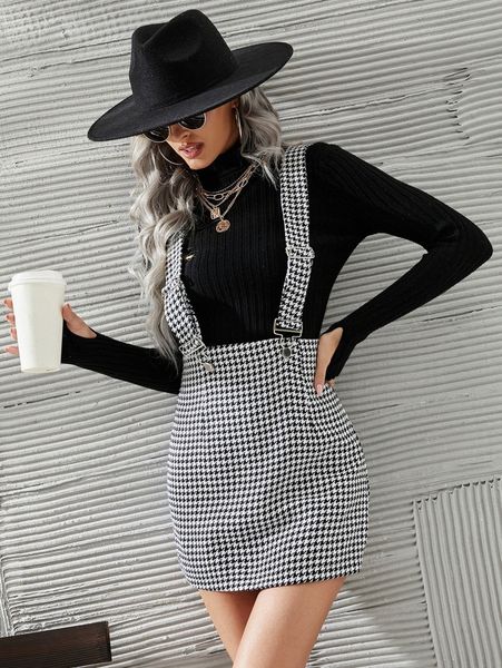 

houndstooth suspender romper without tee c3mv#, White