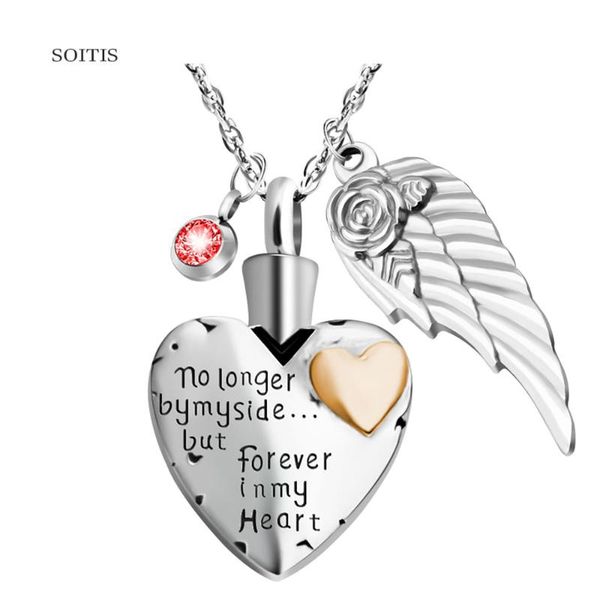 

pendant necklaces 12 pieces birthstone rose print angel for heart shape vial cremation ashes necklace jewelry gift, Silver