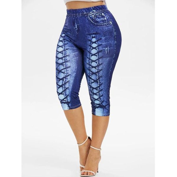

yoga outfit plus size women short leggings faux denim ladies pants floral printed high waist female shorts