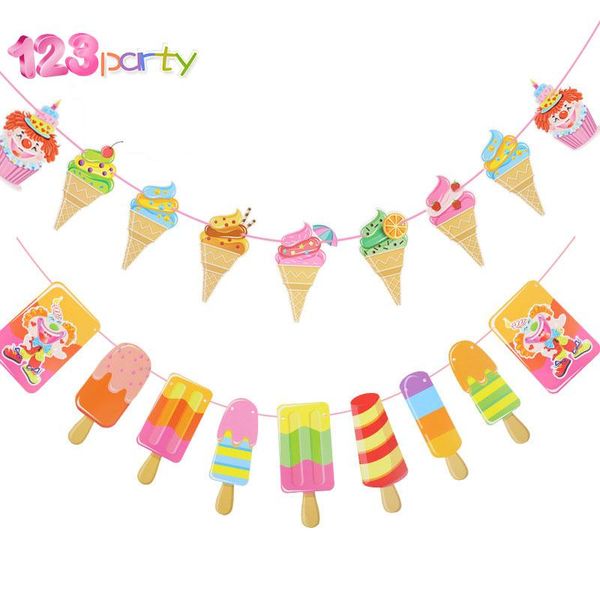 

party decoration 1set ice cream stick clown summer flag baby shower child birthday home hawaiian supplies banner