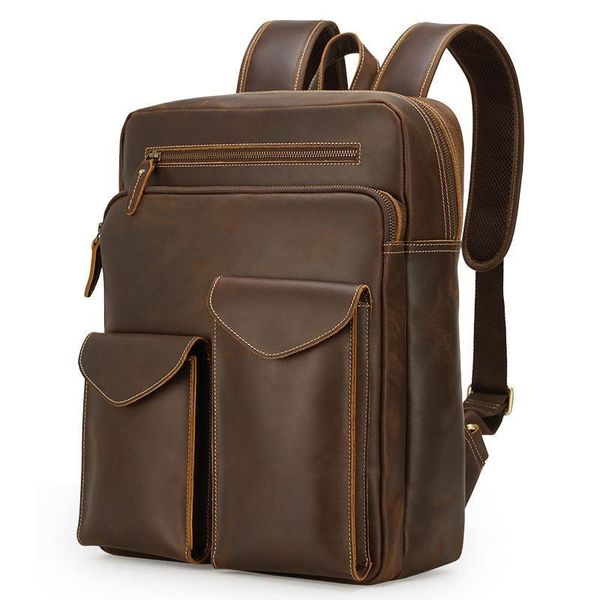 

backpack men backpacks travel bags 15" large capacity big casual vintage classic student bag real leather male business