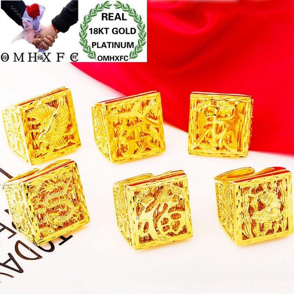 

cluster rings omhxfc wholesale european fashion man male party birthday wedding gift square fa cai fu eagle resizable 18kt real gold ring ri, Golden;silver