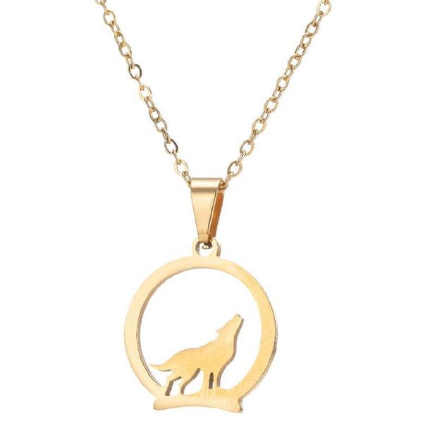 

chains sinogaa stainless steel necklace contracted circular hollow small animals wolf shaped pendant chain of clavicle, Silver