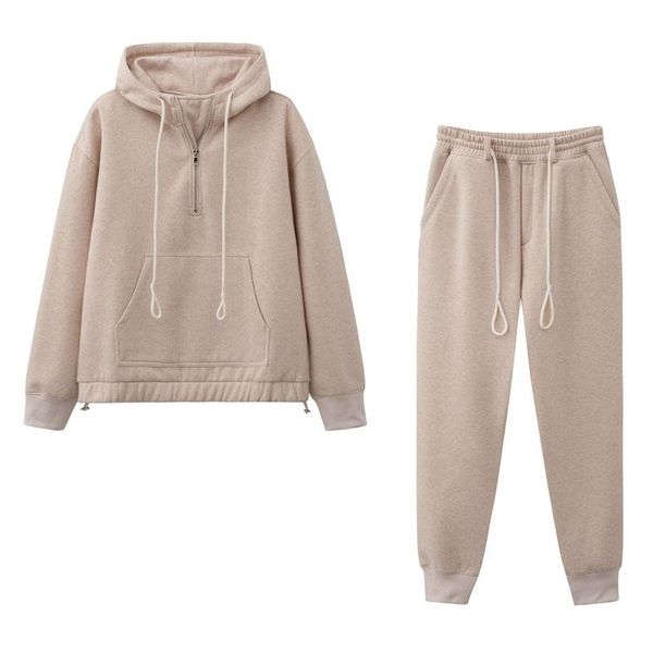 

women's hoodies & sweatshirts 2021 women fashion spring winter thick warm sweatshirt sets casual zipper, Black
