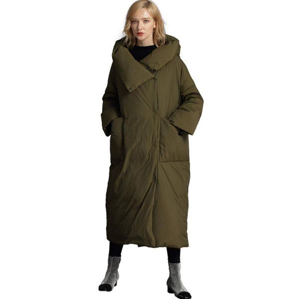 

women's down & parkas women winter overcoat 90% white duck quilt thick warm coat loose hooded lady elegant plus long jacket g310, Black