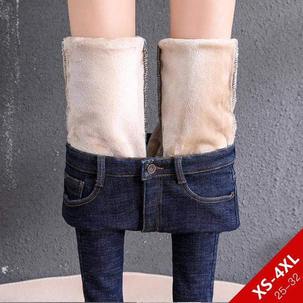 

women's jeans winter warm skinny woman high waist thick women mujer 2021 nouvean velvet denim trousers pantalon minee femme pants, Blue