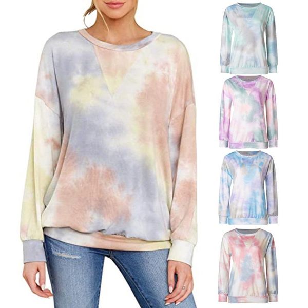 

women's hoodies & sweatshirts tie dye gradient sweatshirt women o neck long sleeve for teen girls loose pullover wear leisure casual d, Black