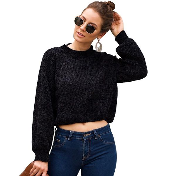 

women's sweaters women fashion autumn winter streetwear ladies solid cropped crew neck long sleeve furry casual sweater crop pullovers, White;black