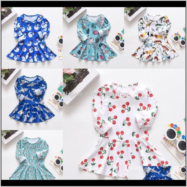 Abbigliamento per bambini Baby Kids Maternità Drop Delivery 2021 Abiti 6 colori manica lunga in cotone Cartoon pupazzo di neve Cherry Dinosaur Shark Dress Clothes