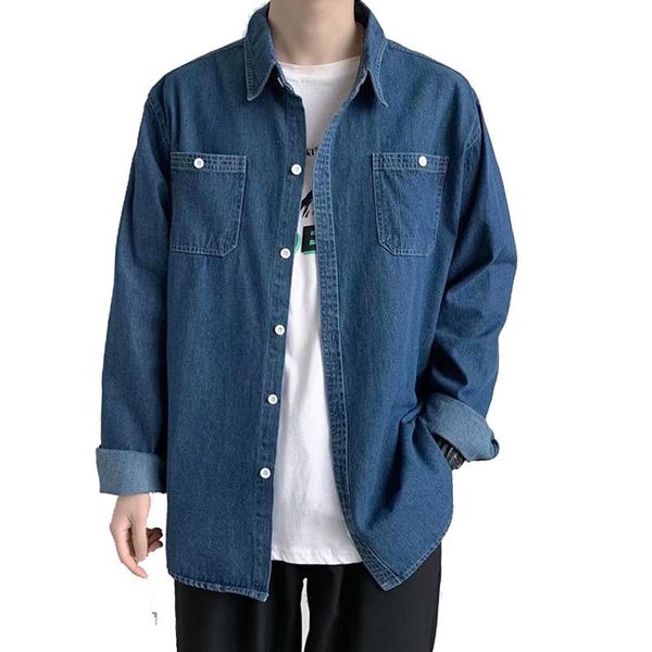 

men's casual shirts long sleeved jeans denim shirt fashion classic dress streetwear clothing, White;black