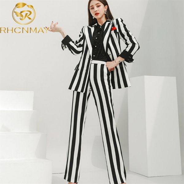 Mode Zebra Muster Hose Anzüge Uniform Zweireiher Jacke und Lange Blazer Set Frauen OL 2 Zwei Stücke 210506