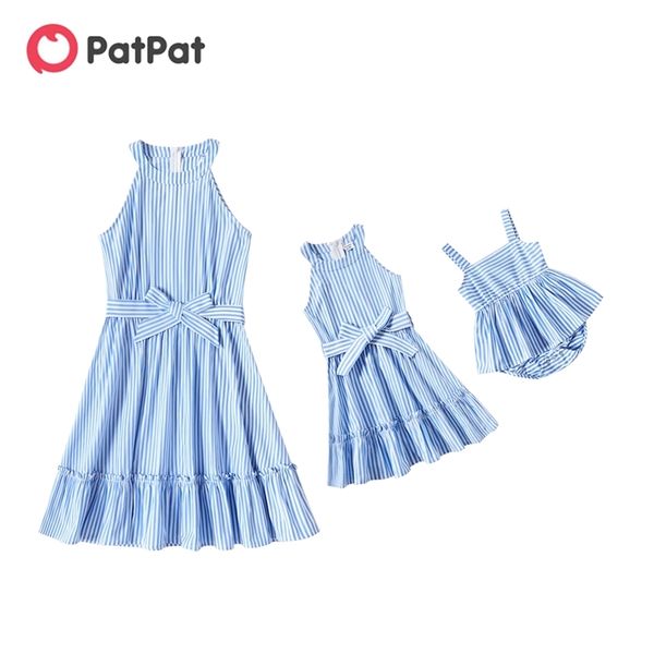 

arrival mommy and me striped hanging neck dresses 210528, Blue