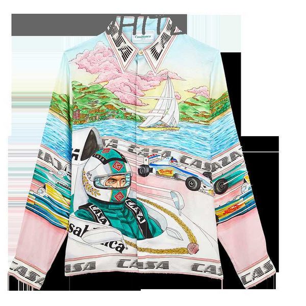 

casablanca 21ss racing print sicilian sailboat coast men's and women's hawaiian long sleeve shirt, White;black