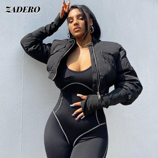 

women's down & parkas autumn winter fashion zip up cropped puffer jackets for women 2021black bubble coat outerwear high street casual, Black